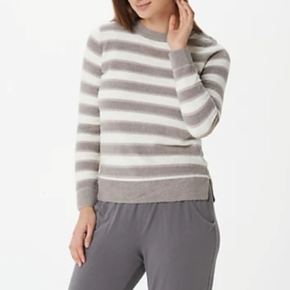 Barefoot Dream Cozychic Lite Striped Pullover Crewneck Sweater | size 1X